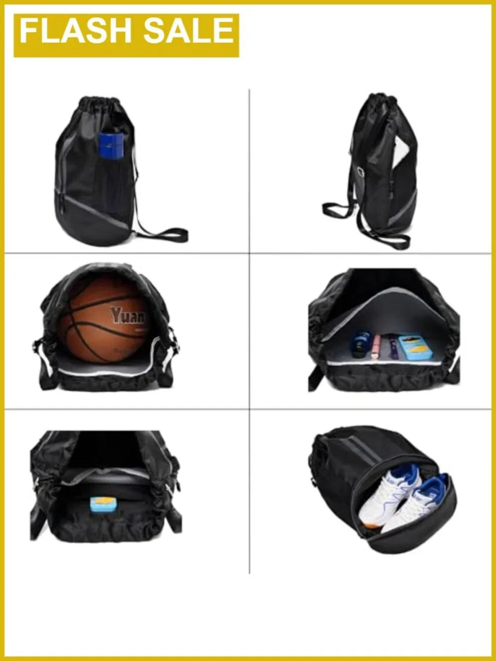 LOKAPEGY Nylon Drawstring Gym Bag Waterproof Backpack Swim Soccer Basketball